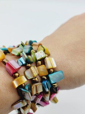 Set of 4 Dyed Beaded Shell Stretch Bracelets Stackable Layering